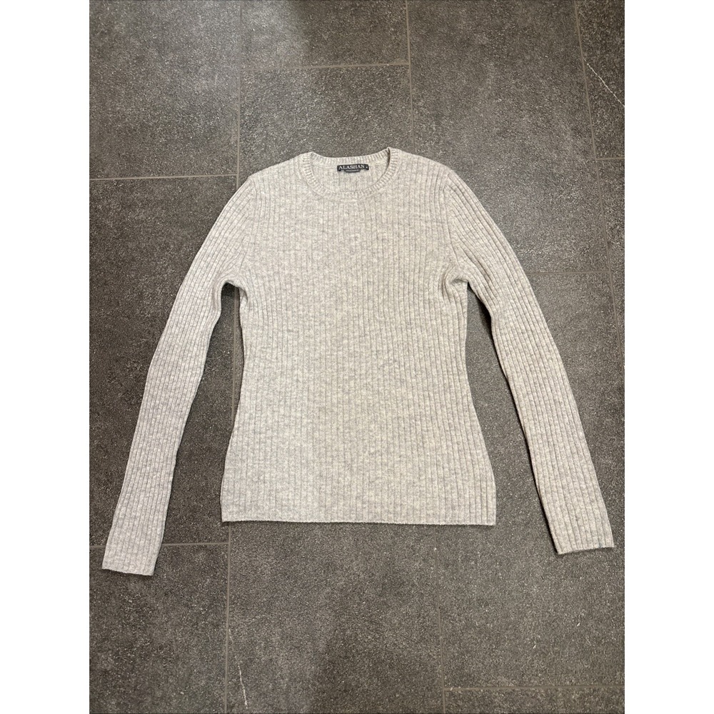 ALASHAN WOMEN'S 100% CASHMERE RIBBED PULLOVER SWEATER Small Gray